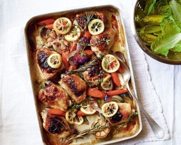 Lemon roast chicken with peppers