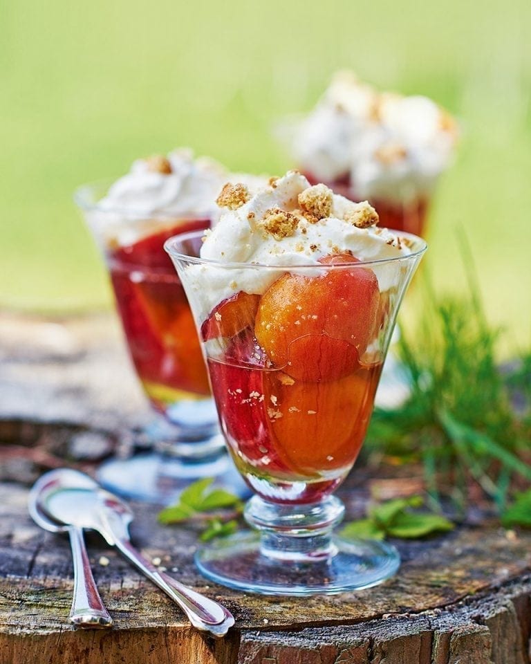 Vin santo-soaked stone fruit with ricotta recipe | delicious. magazine
