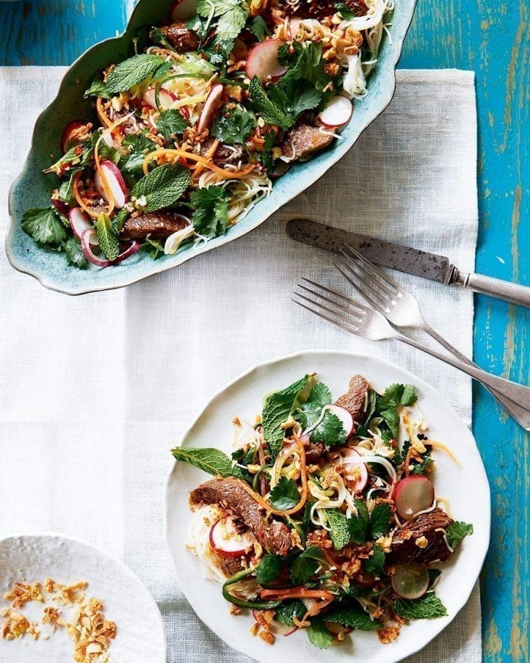 Vietnamese herb salad with tamarind and honey glazed beef