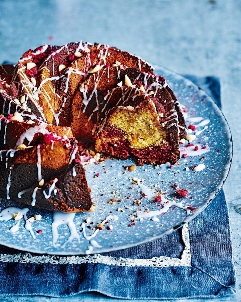 Peanut butter and raspberry bundt cake