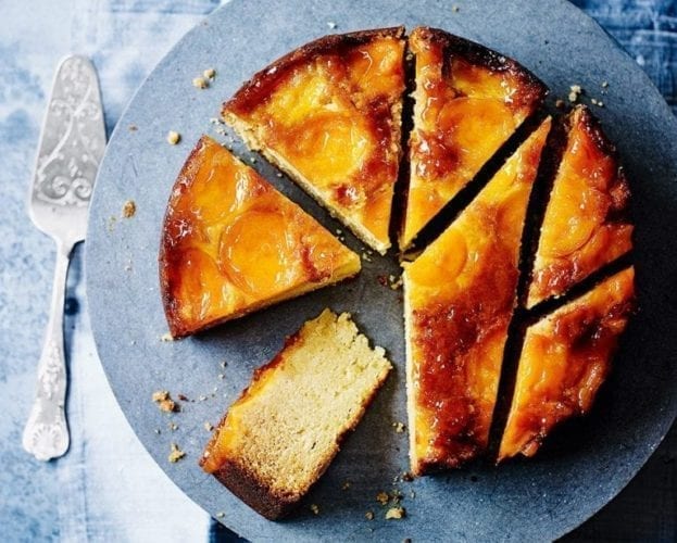 Caramelised apricot and ricotta upside-down cake