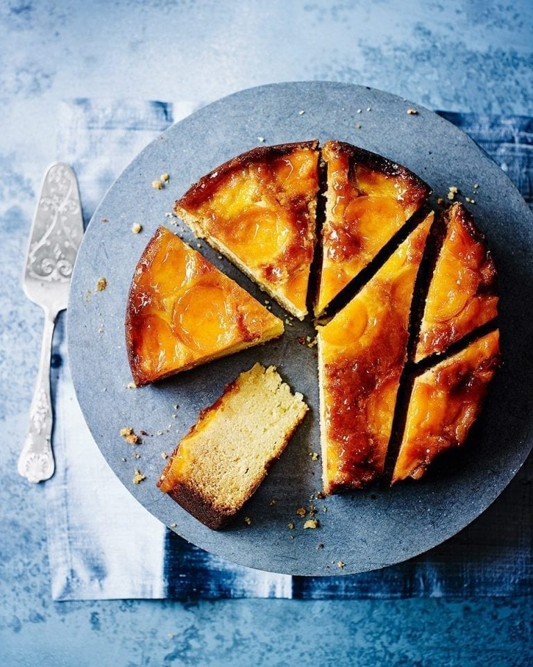 Caramelised apricot and ricotta upside-down cake