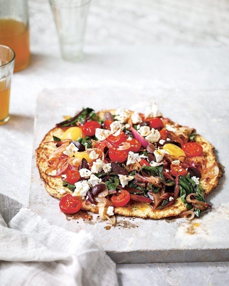Grainfree cauliflower 'pizza' with olives recipe delicious. magazine