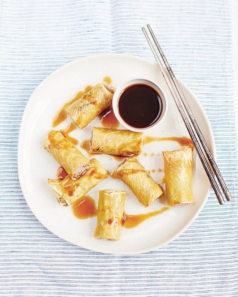 Pork, prawn and shiitake bean curd wraps