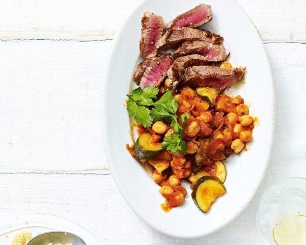 Lamb steaks with garlic, basil and spinach polenta