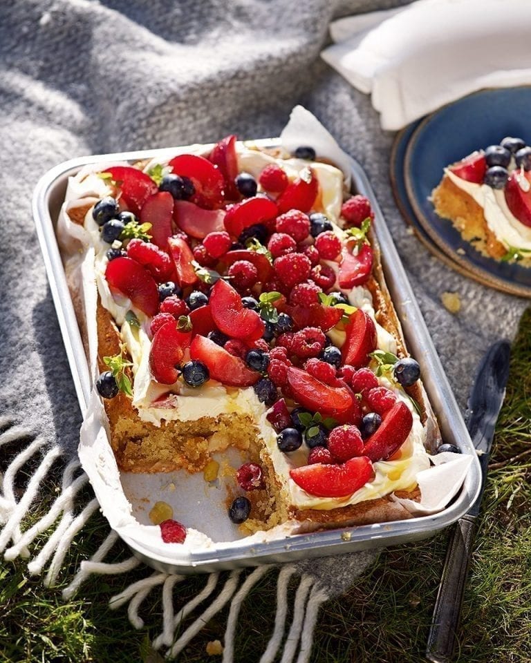 Marzipan and mascarpone cake with summer fruit