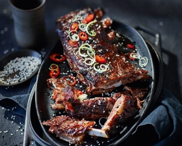 Sticky chilli and black bean pork with egg-fried rice