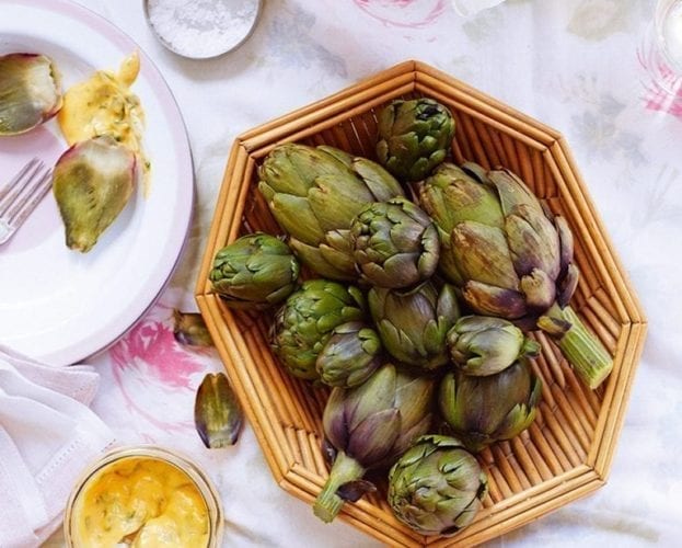 Globe artichokes with herby hollandaise