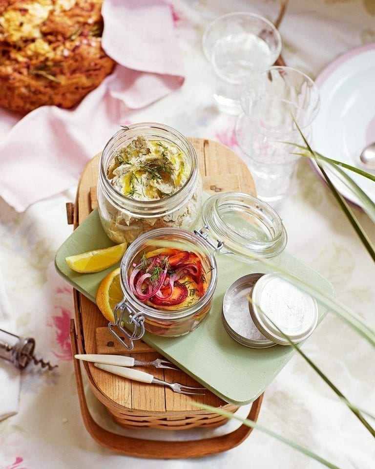 Smoked mackerel pâté with rainbow pickles