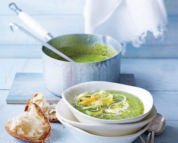 Pea, courgette and parmesan cheese soup