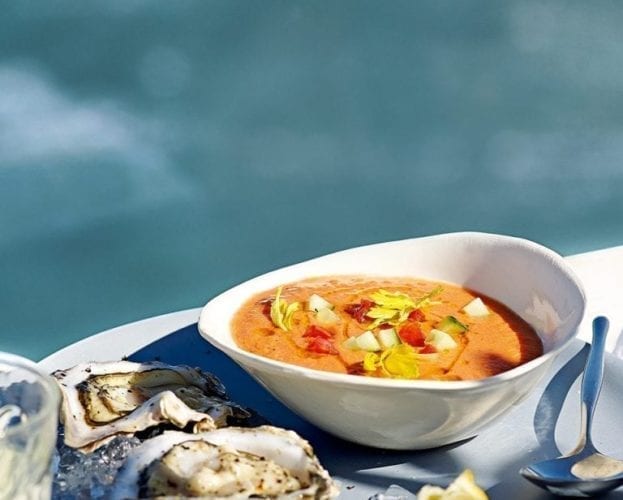 Bloody Mary gazpacho with fresh oysters