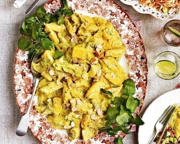 Grilled mango chicken with lentils and yogurt