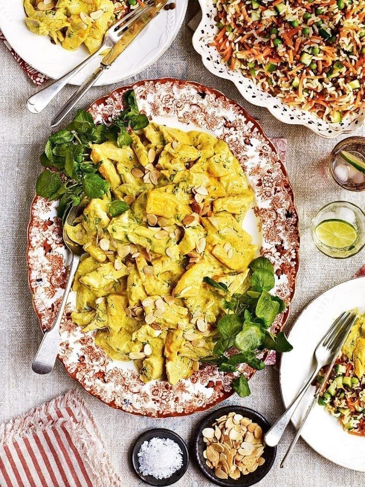 Coronation chicken with kitchiri rice salad