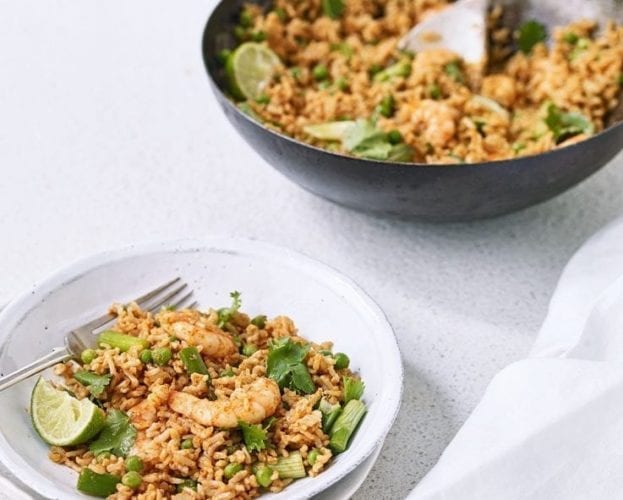 Red curry and prawn rice