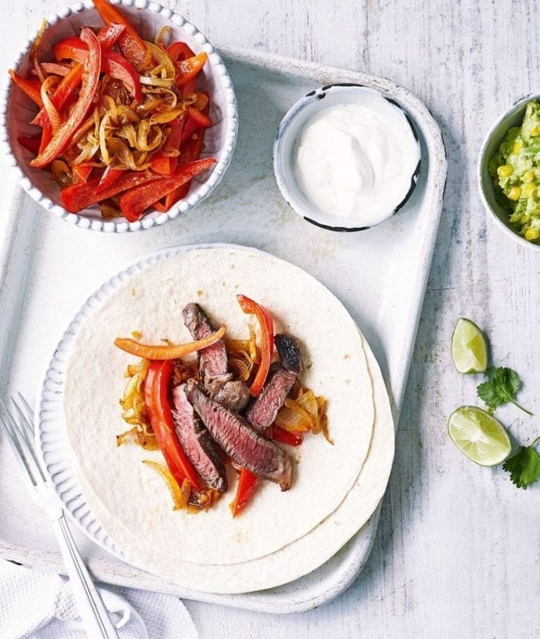 Beef fajitas with avocado and sweetcorn salsa