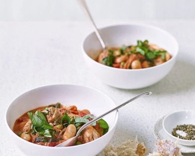 Chicken, butter bean, spinach and pea one-pot