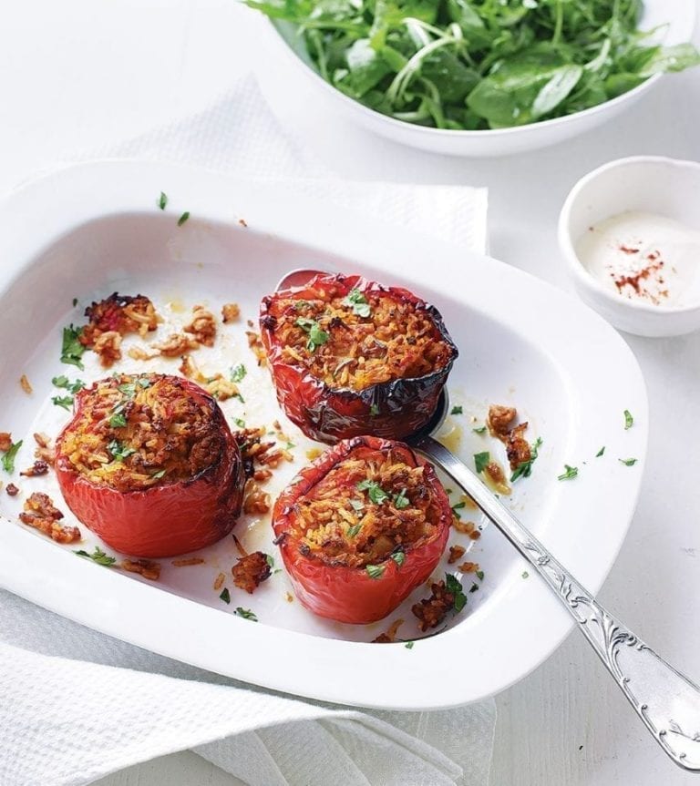 Red peppers stuffed with pork and rice