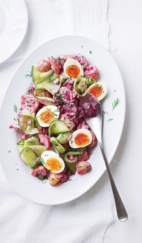 Beetroot and radish salad with hard-boiled eggs