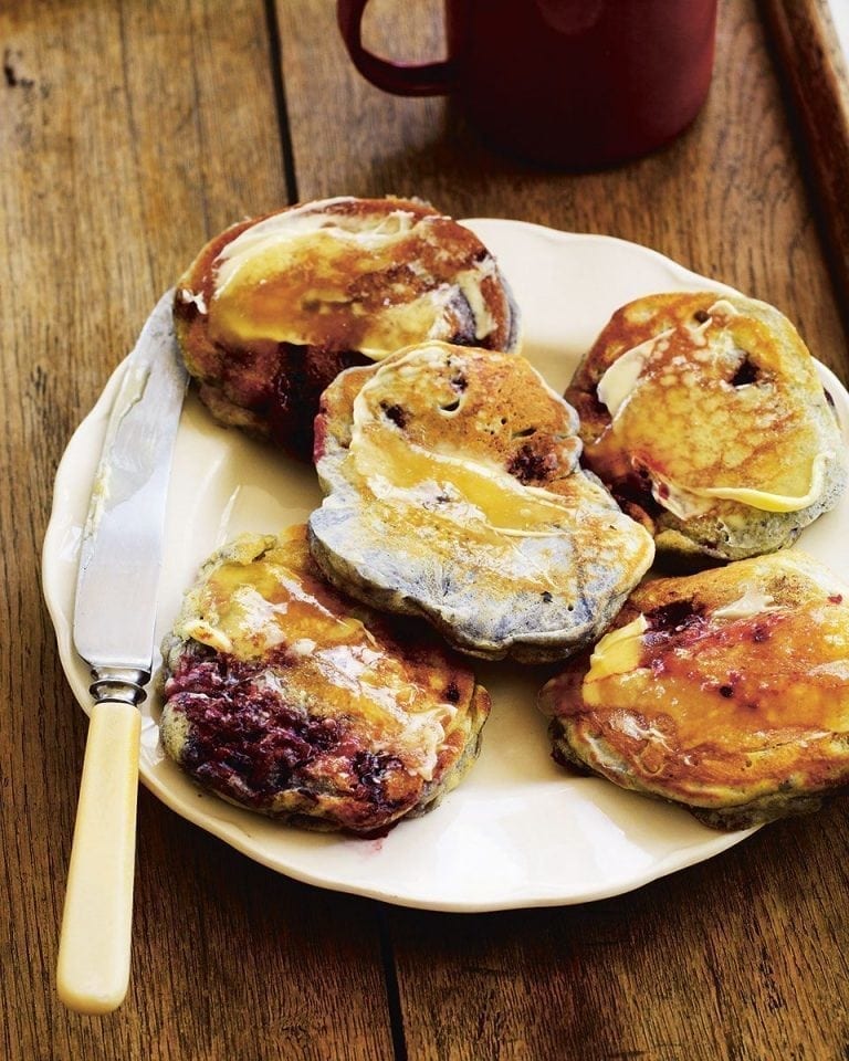 Blackberry, saffron and honey drop scones