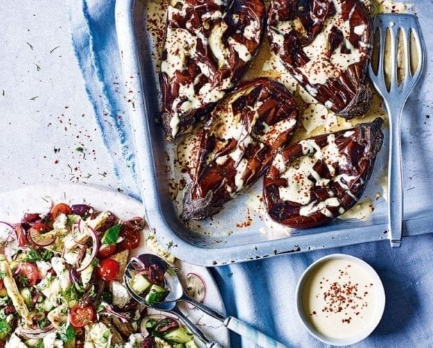 Whole roast aubergine