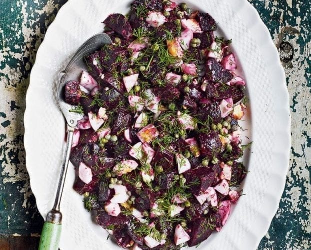 Roast beetroot, egg and caper salad with dill and horseradish vinaigrette