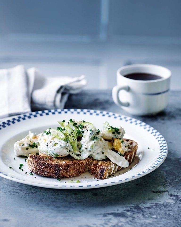 Egg mayonnaise with spring onion, mustard and chives