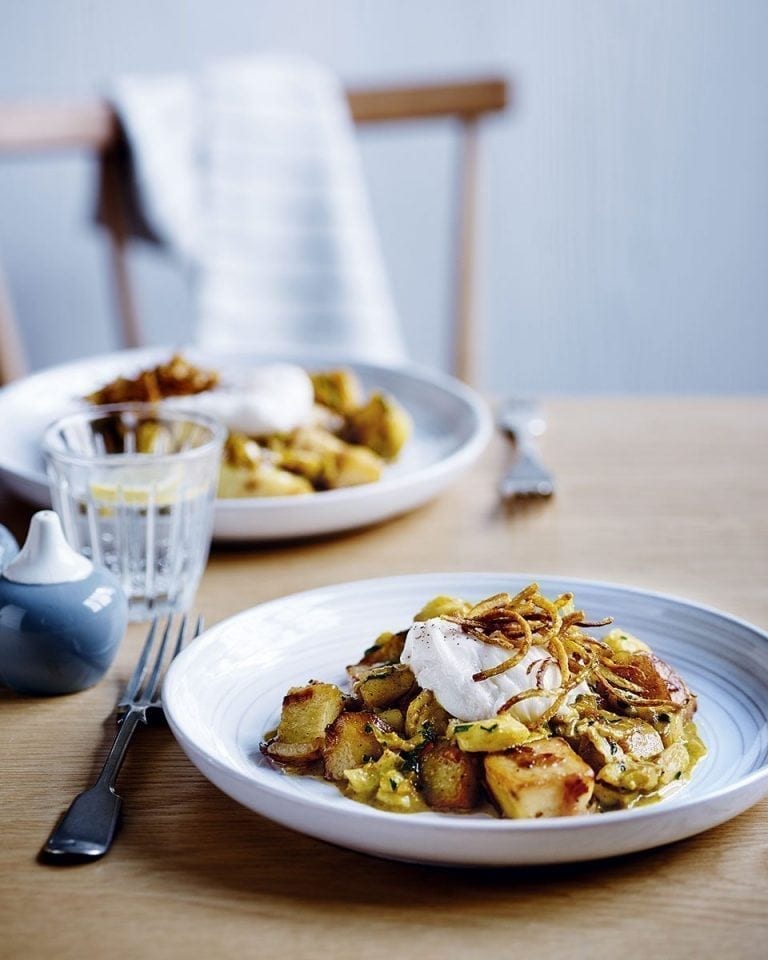 Smoked haddock, crispy onions, curry sauce recipe | delicious. magazine