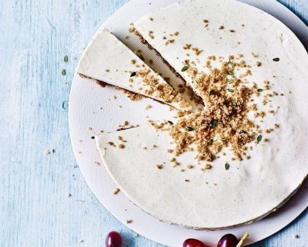 Savoury cheeseboard cheesecake with honey-roast grapes