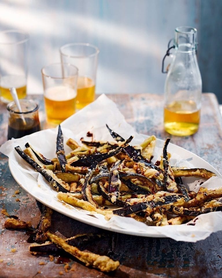 Aubergine fries with balsamic drizzle