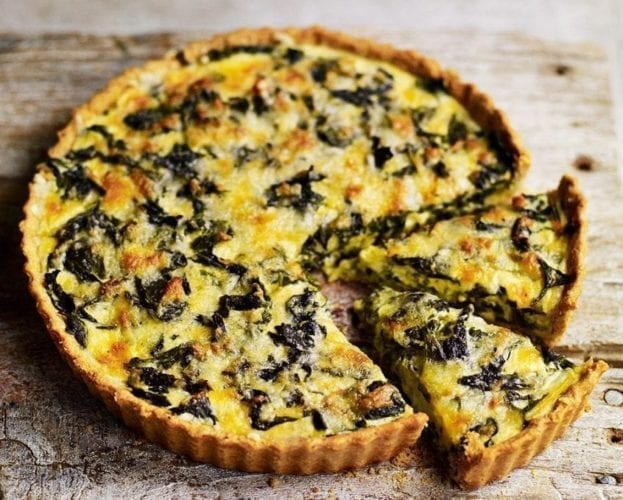 Cheddar and chard tart with cheese and oatmeal pastry