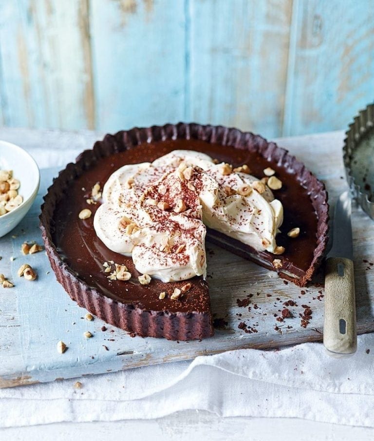 Chetna Makan’s three chocolate and cardamom tart