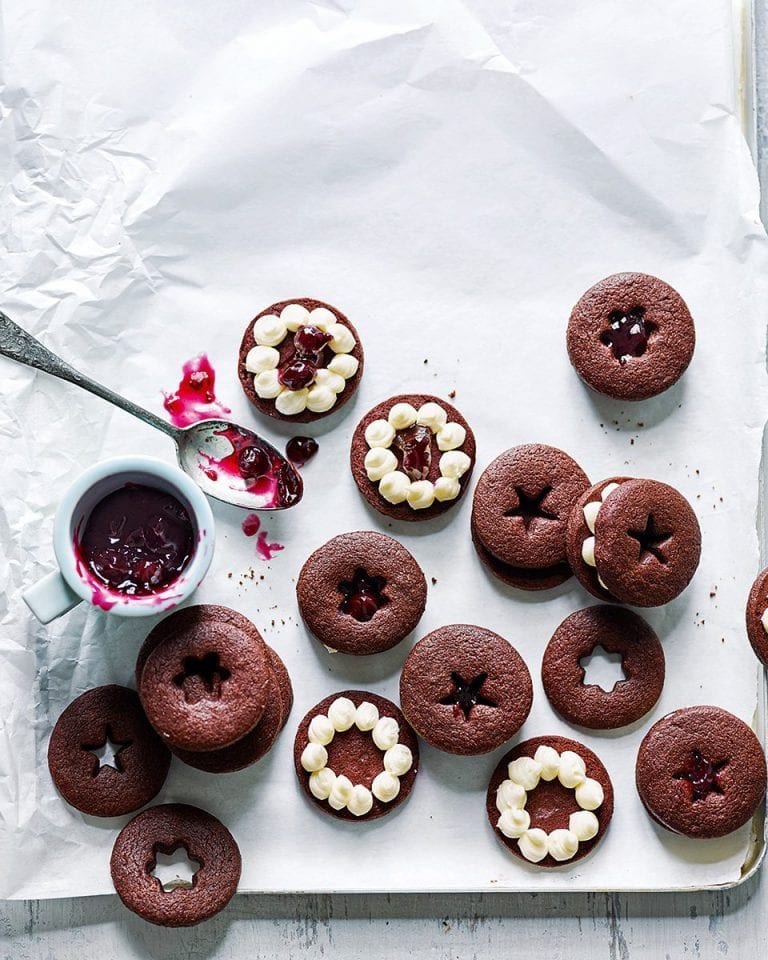 Mint, chocolate and blackcurrant biscuits