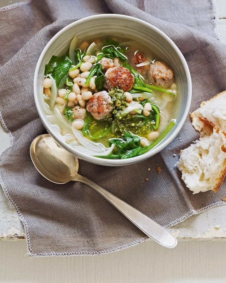 Sausage and bean soup with pesto