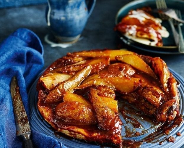 Marzipan and chocolate pear tatin
