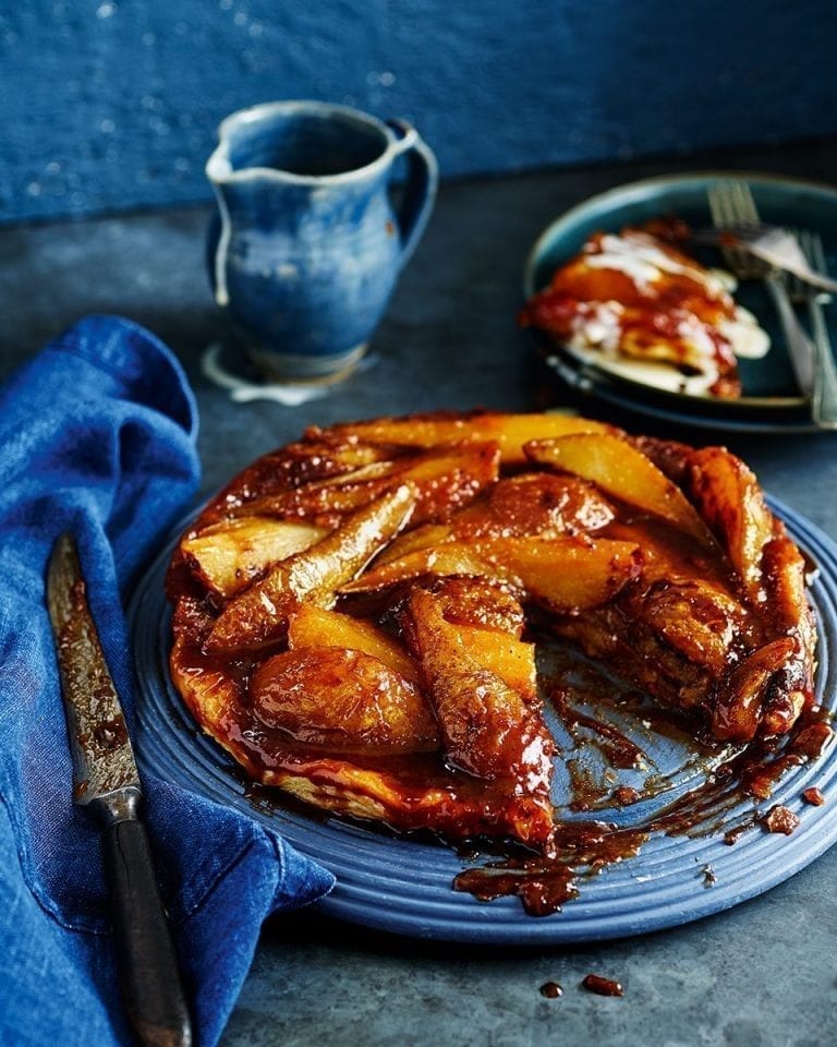 Marzipan and chocolate pear tatin