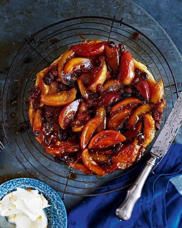 Caramel apple and boozy sultana tatin