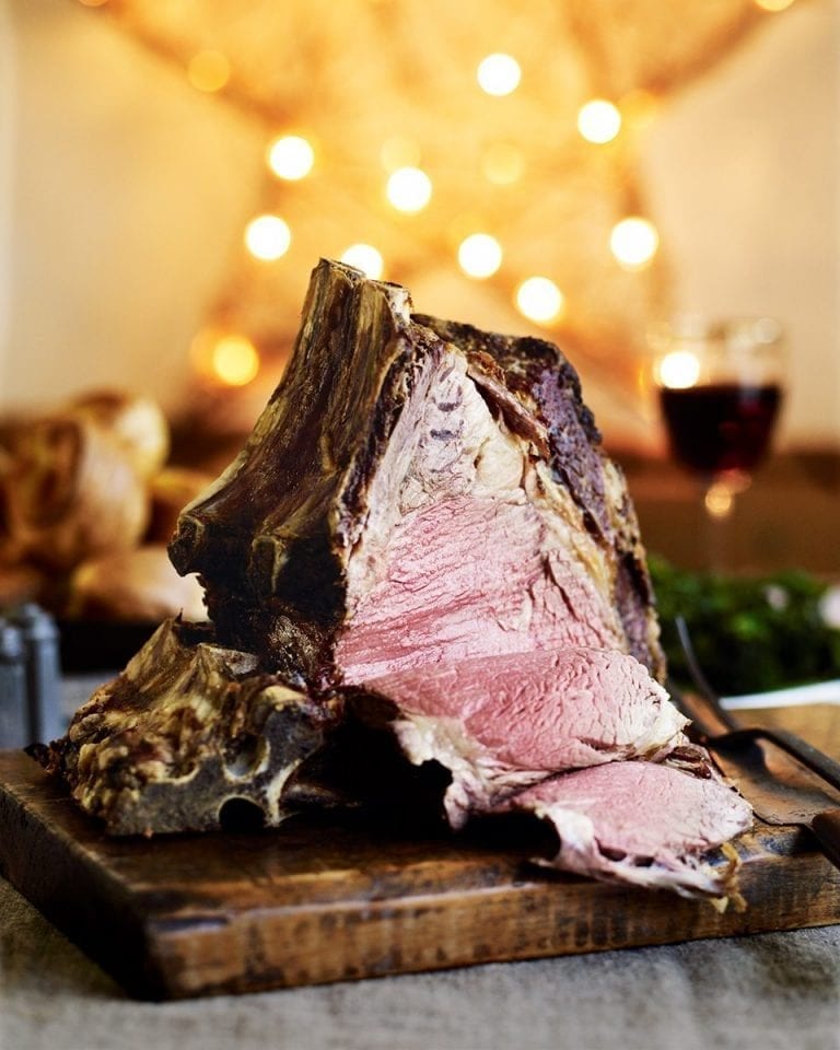 Roast rib of beef with mustard-seed crust