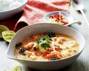 Prawn red curry with coconut rice