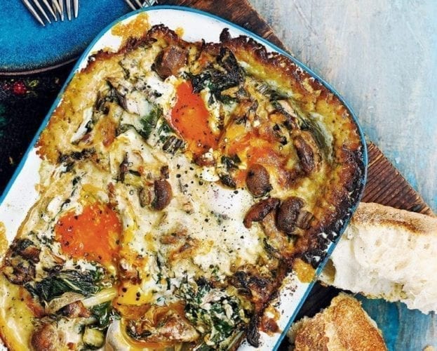 Mushroom and chard baked eggs