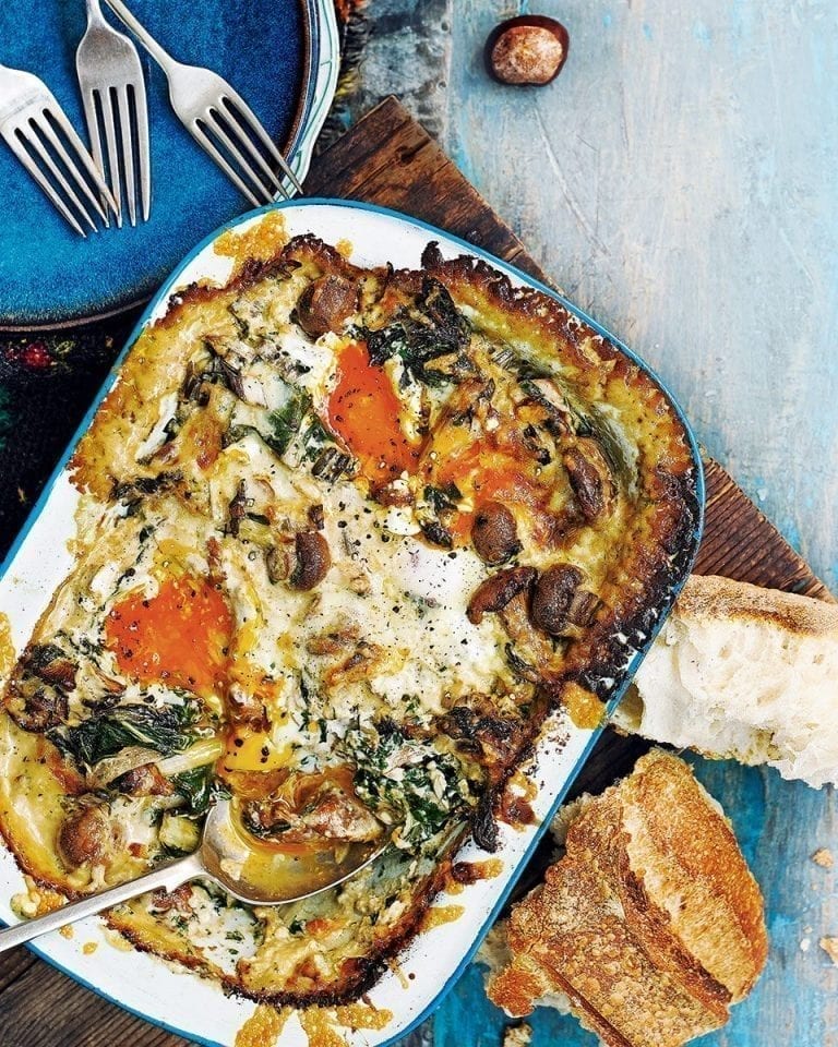 Mushroom and chard baked eggs