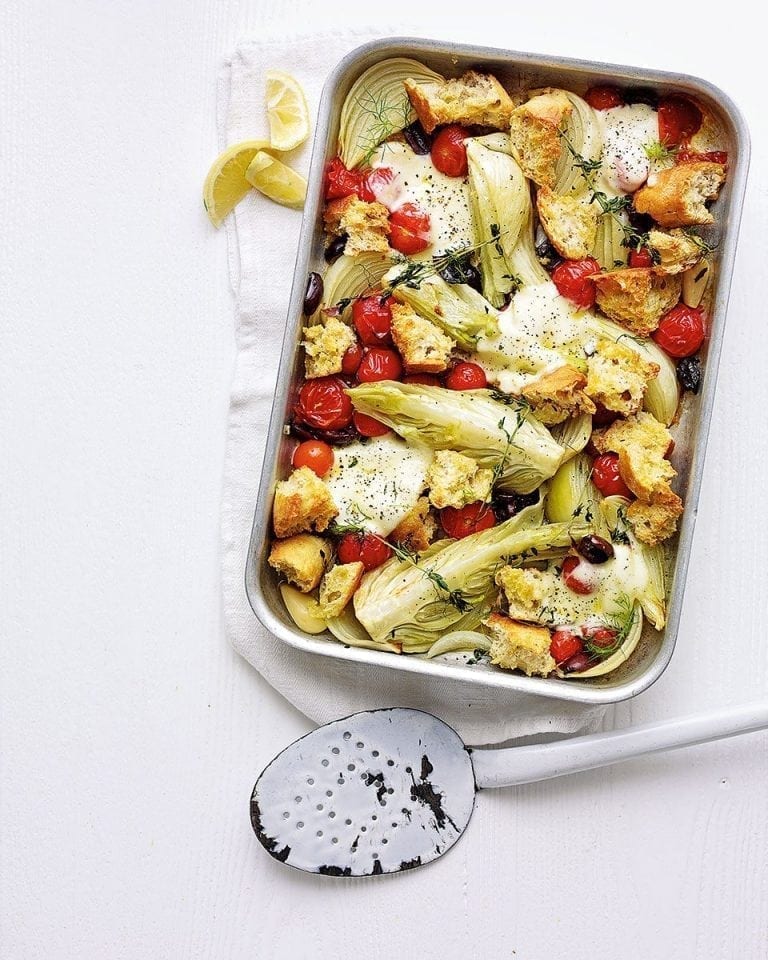 Fennel and mozzarella tray bake recipe delicious. magazine