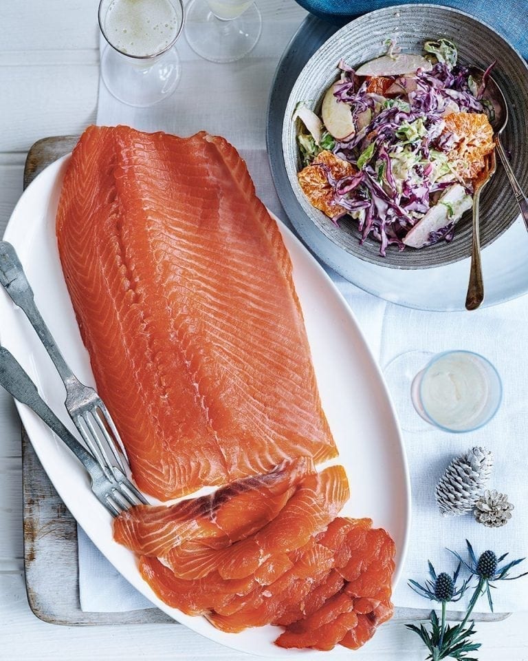 Nathan Outlaw’s brandy-cured salmon with Yuletide slaw