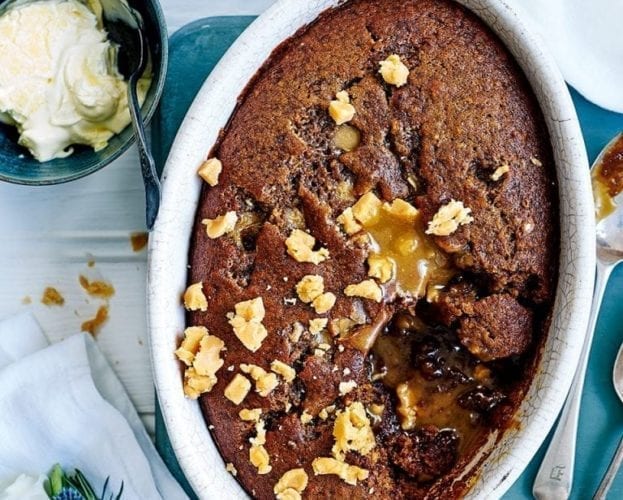 Sticky date and Guinness pudding with warm whiskey sauce