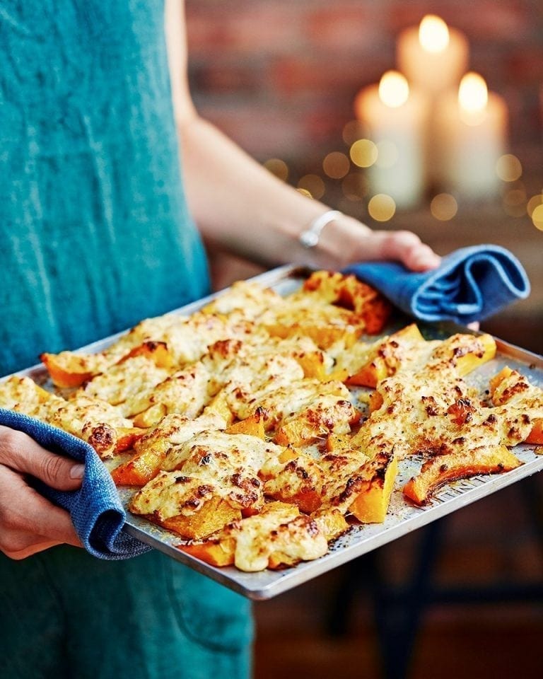 image of Manchego-Crusted Pumpkin Wedges recipe by Delicious Magazine