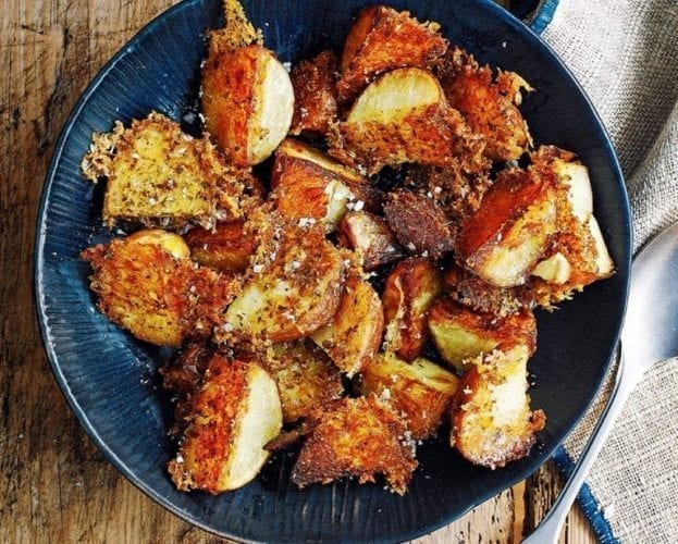 Golden roasties with bacon, spring onions, lemon and parsley