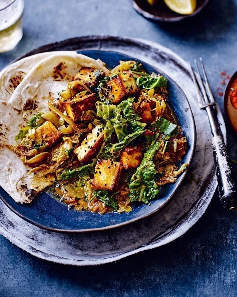 Indian paneer and cabbage curry