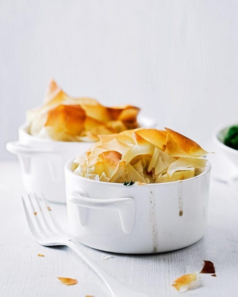 Pork, spinach and mushroom filo pies