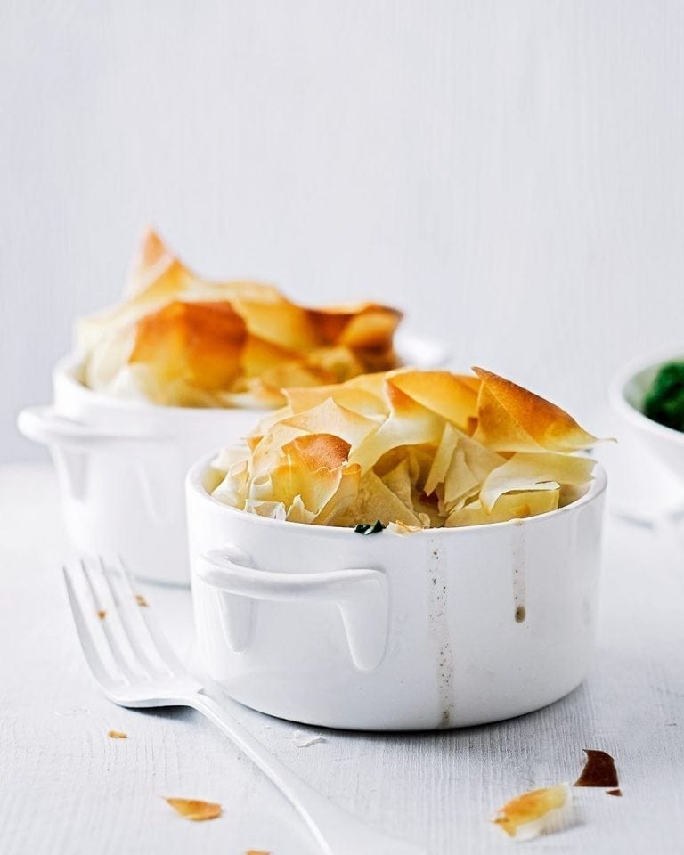 Pork, spinach and mushroom filo pies recipe | delicious. magazine
