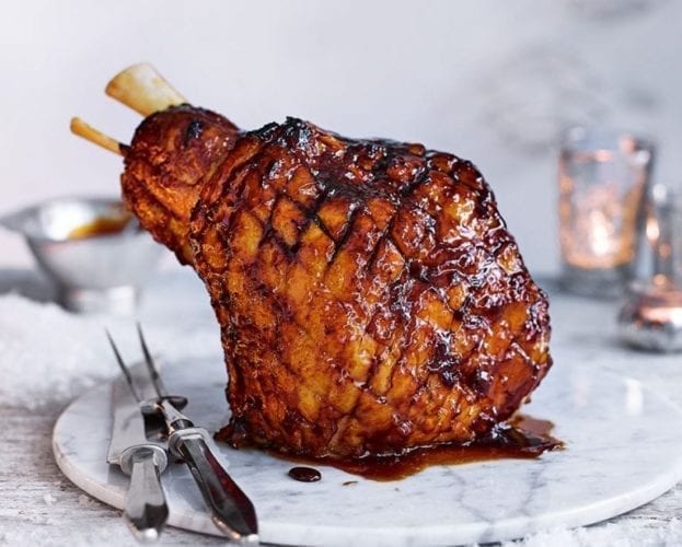 Tamarind and pomegranate caramel-glazed ham