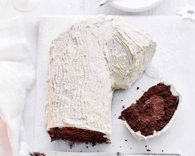 White and dark chocolate yule log